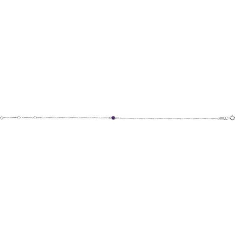14K White Gold Natural Amethyst Bezel-Set Solitaire 6 1/2-7 1/2" Bracelet