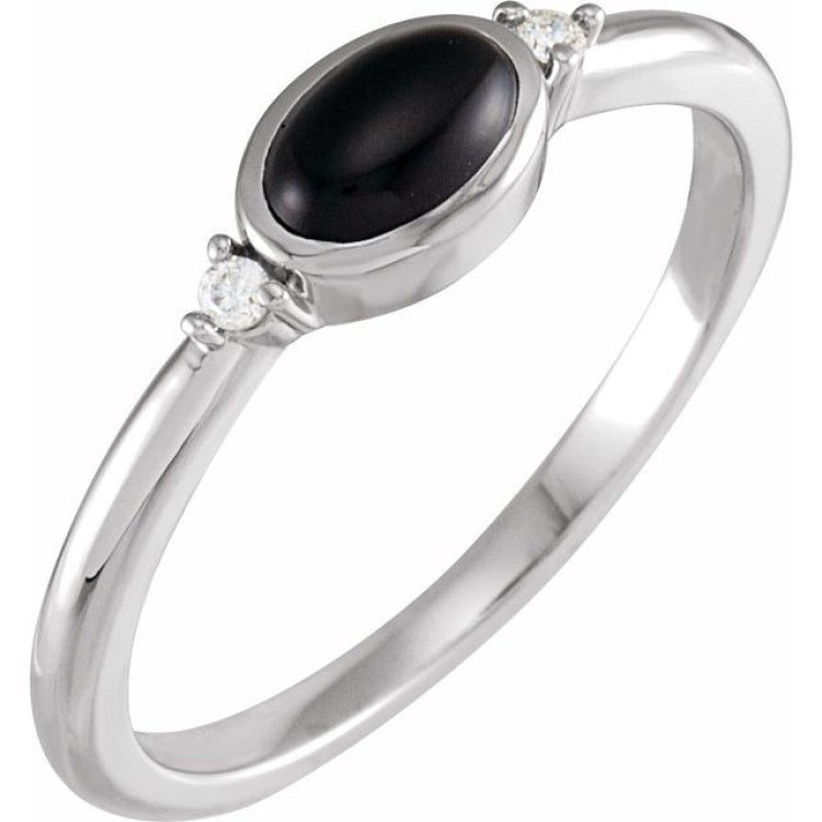 Platinum 6x4 mm Round Natural Black Onyx & .03 CTW Natural Diamond Ring