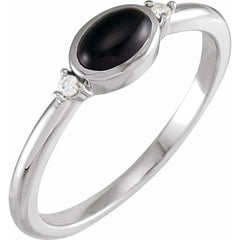 Platinum 6x4 mm Round Natural Black Onyx & .03 CTW Natural Diamond Ring