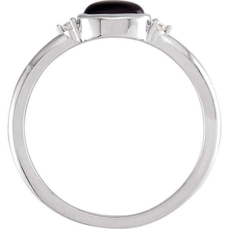 14K White Gold 6x4 mm Round Natural Black Onyx & .03 CTW Natural Diamond Ring