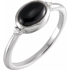 Sterling Silver 8x6 mm Round Natural Black Onyx & .03 CTW Natural Diamond Ring