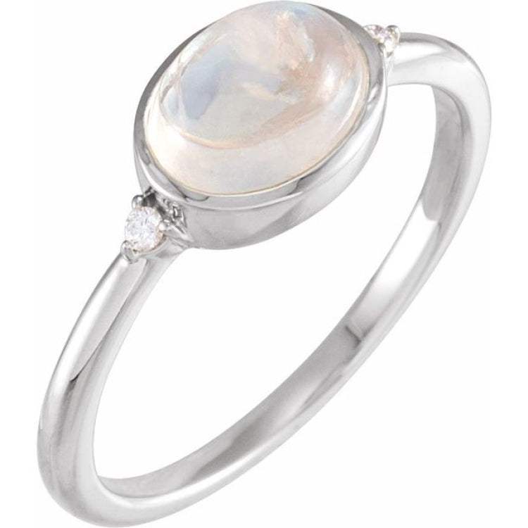 Platinum Natural Rainbow Moonstone & .03 CTW Natural Diamond Ring