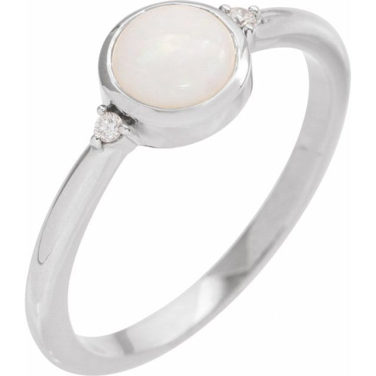 Sterling Silver Natural White Opal & .03 CTW Natural Diamond Ring