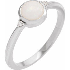 Sterling Silver Natural White Opal & .03 CTW Natural Diamond Ring
