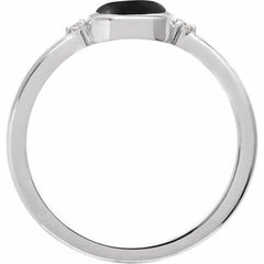 Sterling Silver 8 mm Round Natural Black Onyx & .03 CTW Natural Diamond Ring