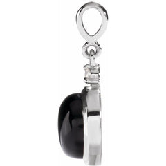 14K White Gold 6 mm Natural Black Onyx & .03 CT Natural Diamond Cabochon Pendant