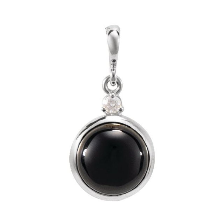 Platinum 6 mm Natural Black Onyx & .03 CT Natural Diamond Cabochon Pendant