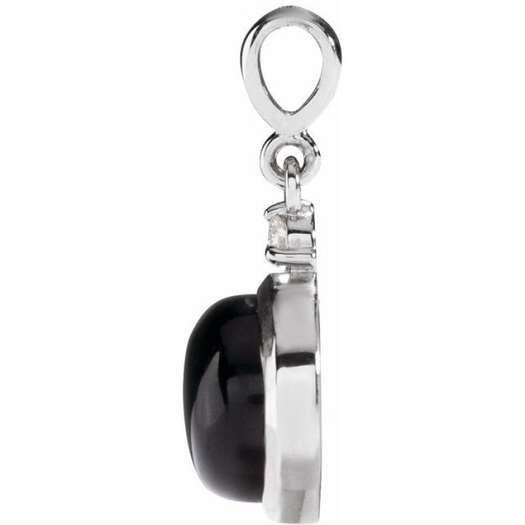 Platinum 6 mm Natural Black Onyx & .03 CT Natural Diamond Cabochon Pendant