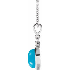 Sterling Silver 6 mm Natural Turquoise & .03 CT Natural Diamond Cabochon 16-18" Necklace