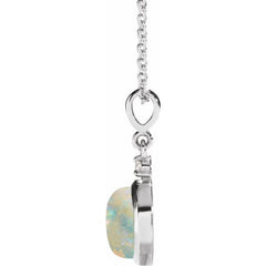 Sterling Silver 6 mm Natural White Opal & .03 CT Natural Diamond Cabochon 16-18" Necklace