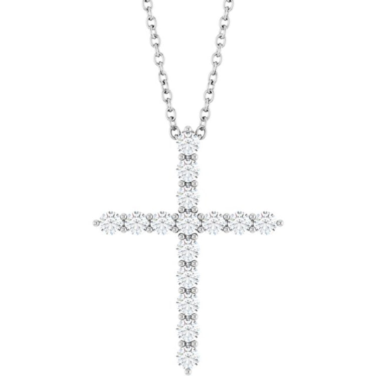 14K White Gold 1/2 CTW Lab-Grown Diamond Cross 16-18" Necklace