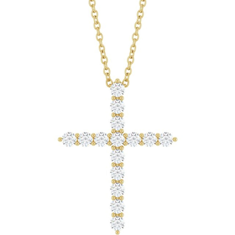 14K Yellow Gold 1/2 CTW Lab-Grown Diamond Cross 16-18" Necklace