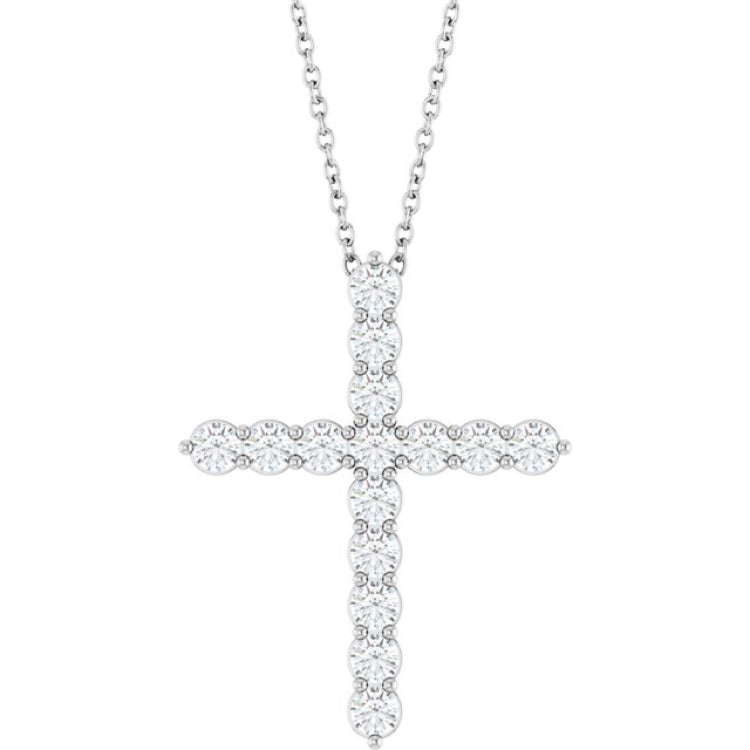 14K White Gold 3/4 CTW Lab-Grown Diamond Cross 16-18" Necklace
