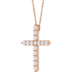 14K Rose Gold 3/4 CTW Lab-Grown Diamond Cross 16-18" Necklace