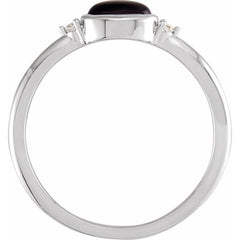 14K White Gold 5x3 mm Round Natural Black Onyx & .03 CTW Natural Diamond Ring