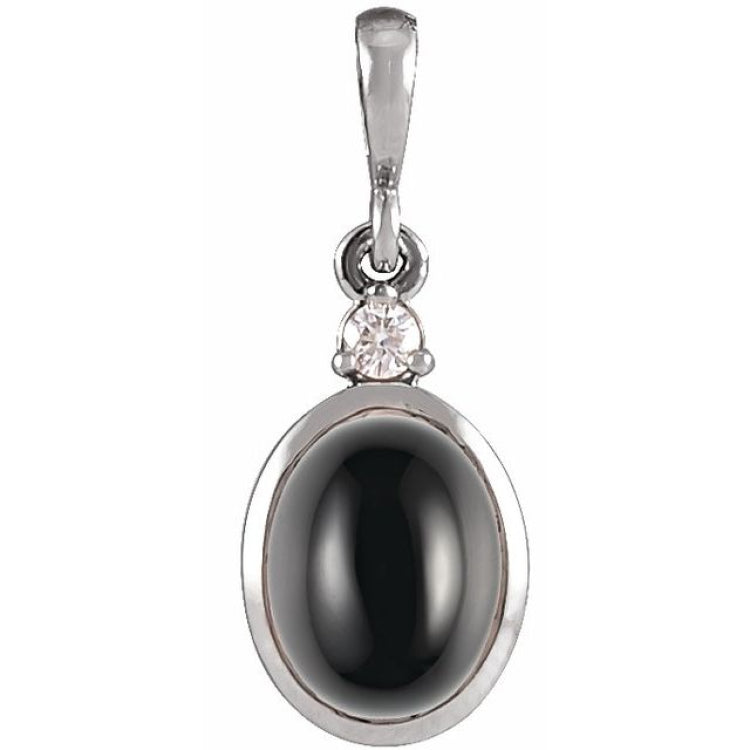 Platinum 12x10 mm Natural Black Onyx & .03 CT Natural Diamond Cabochon Pendant