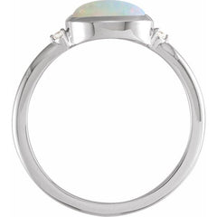 14K White Gold Natural White Opal & .03 CTW Natural Diamond Ring