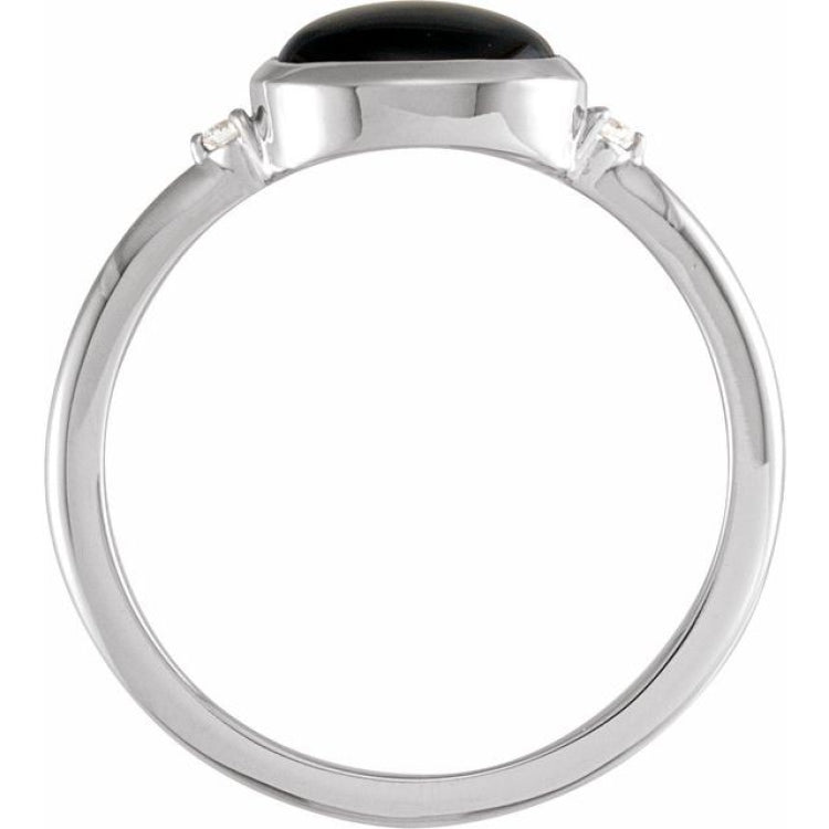 Sterling Silver 9x7 mm Round Natural Black Onyx & .03 CTW Natural Diamond Ring