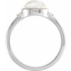Sterling Silver Natural Rainbow Moonstone & .03 CTW Natural Diamond Ring