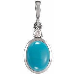 14K White Gold 10x8 mm Natural Turquoise & .03 CT Natural Diamond Cabochon Pendant