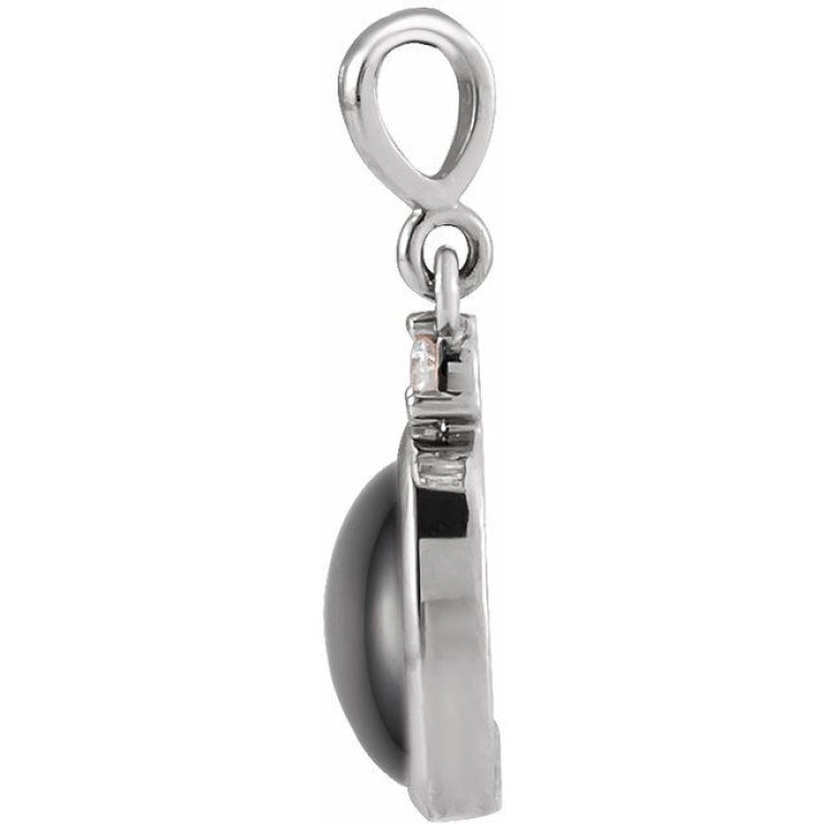 Sterling Silver 9x7 mm Natural Black Onyx & .03 CT Natural Diamond Cabochon Pendant