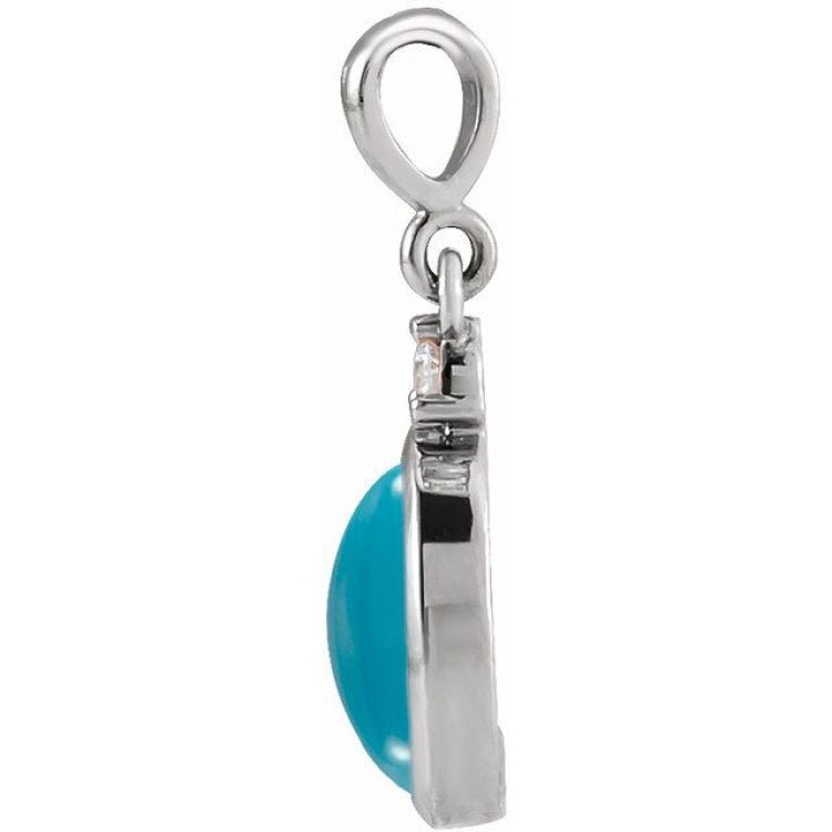 Platinum 9x7 mm Natural Turquoise & .03 CT Natural Diamond Cabochon Pendant