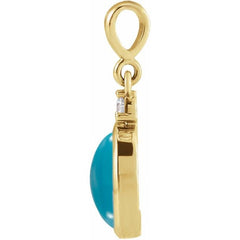 14K Yellow Gold 9x7 mm Natural Turquoise & .03 CT Natural Diamond Cabochon Pendant