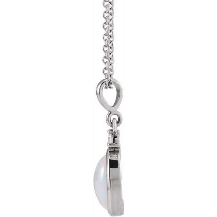 Sterling Silver 12x10 mm Natural White Opal & .03 CT Natural Diamond 16-18" Necklace