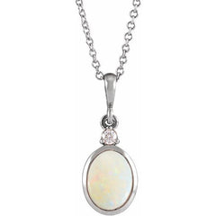 Platinum 10x8 mm Natural White Opal & .03 CT Natural Diamond 16-18" Necklace