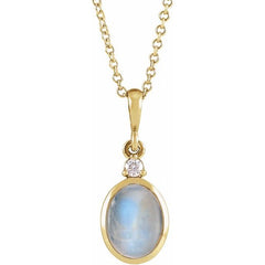 14K Yellow Gold 9x7 mm Natural Rainbow Moonstone & .03 CT Natural Diamond 16-18" Necklace