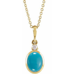 14K Yellow Gold 9x7 mm Natural Turquoise & .03 CT Natural Diamond 16-18" Necklace