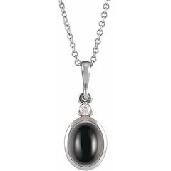 14K White Gold 10x8 mm Natural Black Onyx & .03 CT Natural Diamond 16-18" Necklace