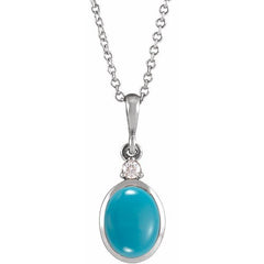 Platinum 9x7 mm Natural Turquoise & .03 CT Natural Diamond 16-18" Necklace