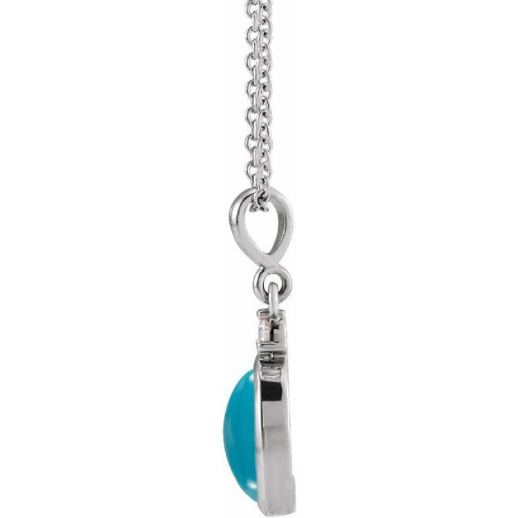 Sterling Silver 5x3 mm Natural Turquoise & .03 CT Natural Diamond 16-18" Necklace