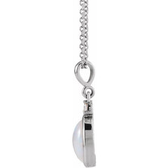14K White Gold 10x8 mm Natural White Opal & .03 CT Natural Diamond 16-18" Necklace