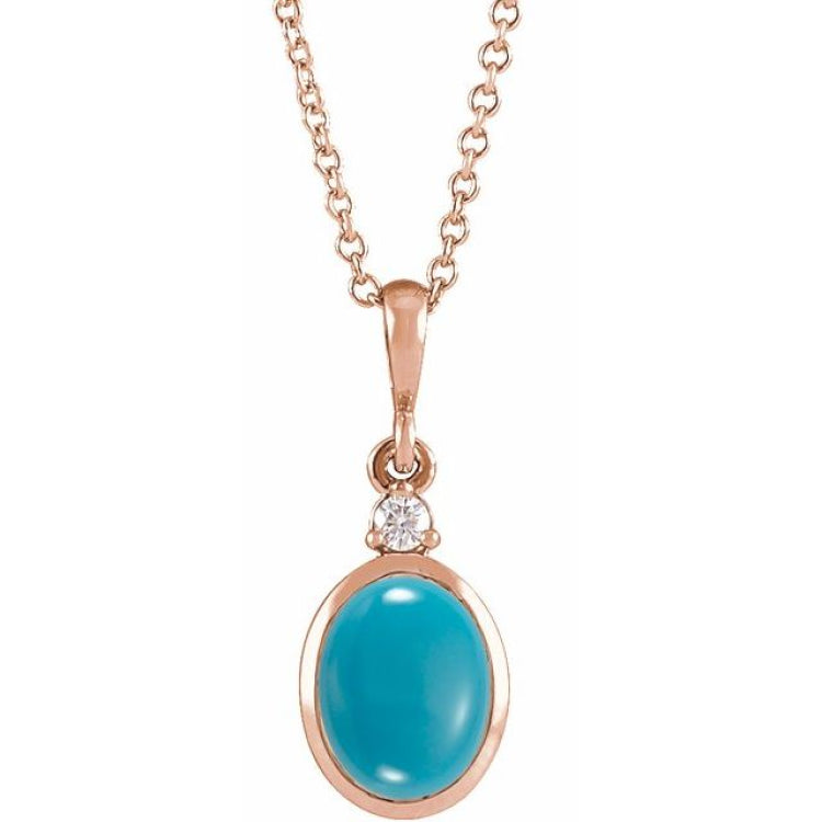 14K Rose Gold 5x3 mm Natural Turquoise & .03 CT Natural Diamond 16-18" Necklace