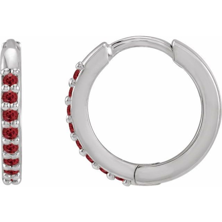 Platinum Lab-Grown Ruby Hinged 12.5 mm Hoop Earrings