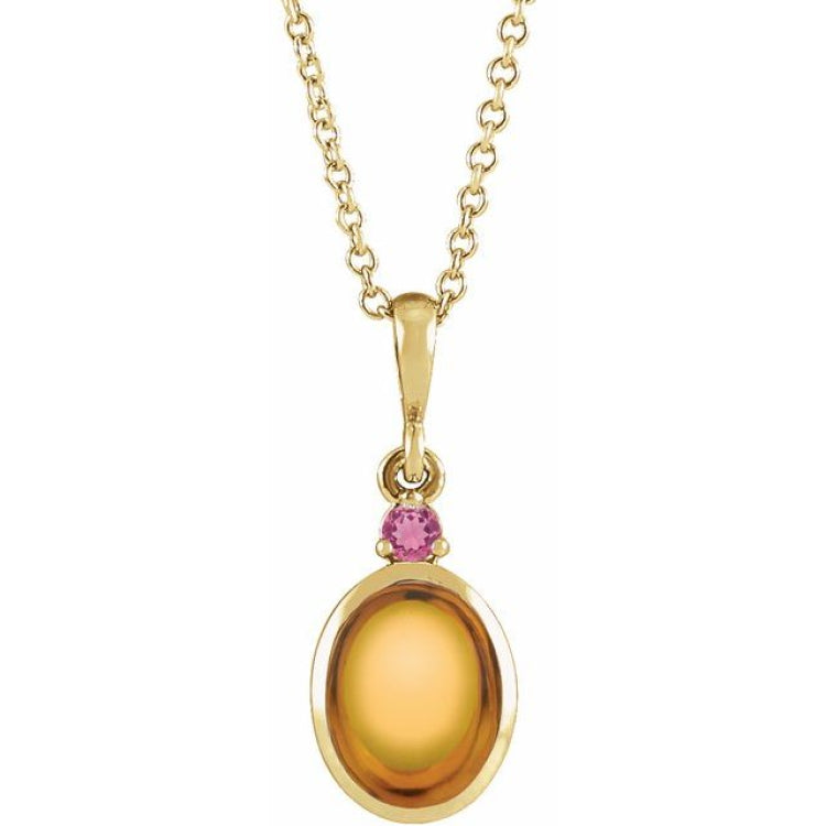 14K Yellow Gold 8x6 mm Natural Citrine & Natural Pink Tourmaline 16-18" Necklace