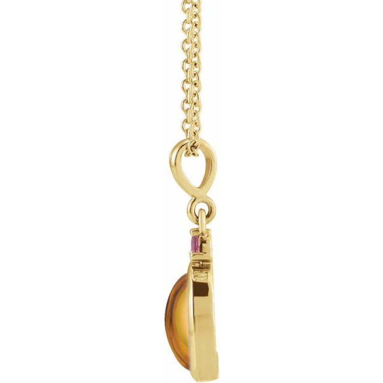 14K Yellow Gold 8x6 mm Natural Citrine & Natural Pink Tourmaline 16-18" Necklace