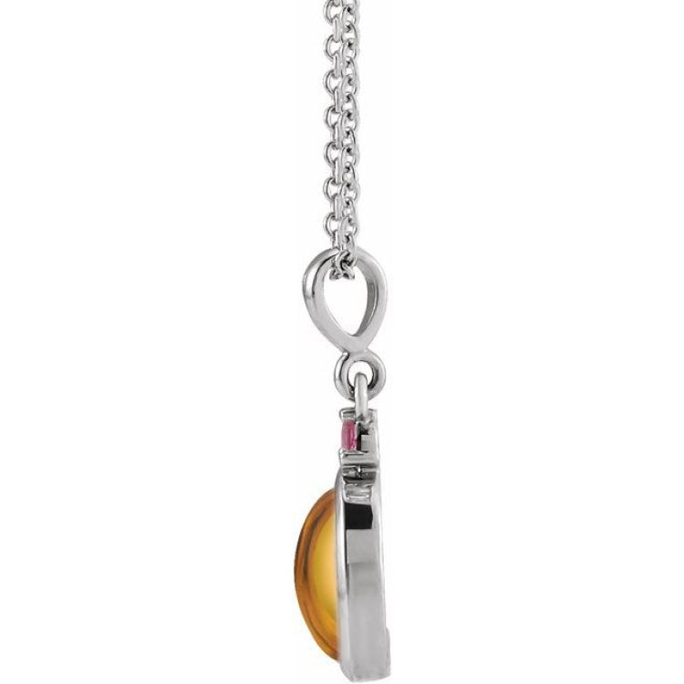Sterling Silver 5x3 mm Natural Citrine & Natural Pink Tourmaline 16-18" Necklace