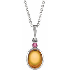 Platinum 6x4 mm Natural Citrine & Natural Pink Tourmaline 16-18" Necklace