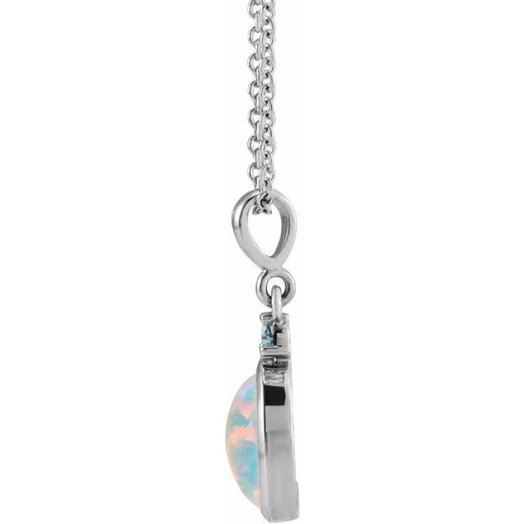 Platinum 5x3 mm Lab-Grown White Opal & Natural London Blue Topaz 16-18" Necklace