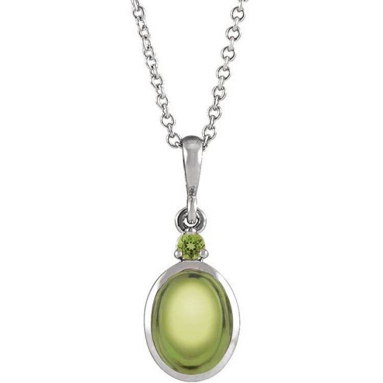 Sterling Silver 8x6 mm Natural Peridot 16-18" Necklace