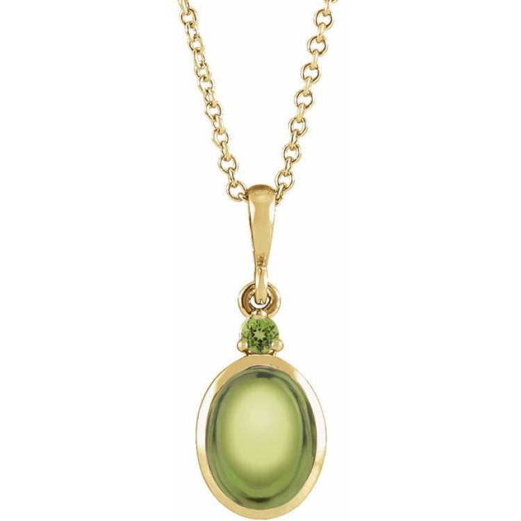 14K Yellow Gold 8x6 mm Natural Peridot 16-18" Necklace