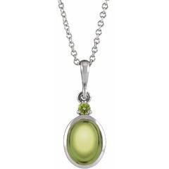 14K White Gold 8x6 mm Natural Peridot 16-18" Necklace