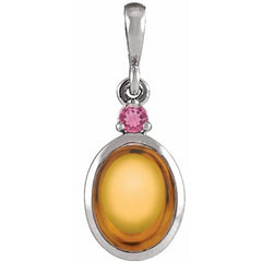 Platinum 6x4 mm Natural Citrine & Natural Pink Tourmaline Pendant