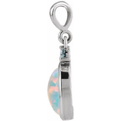 Platinum 8x6 mm Lab-Grown White Opal & Natural London Blue Topaz Pendant