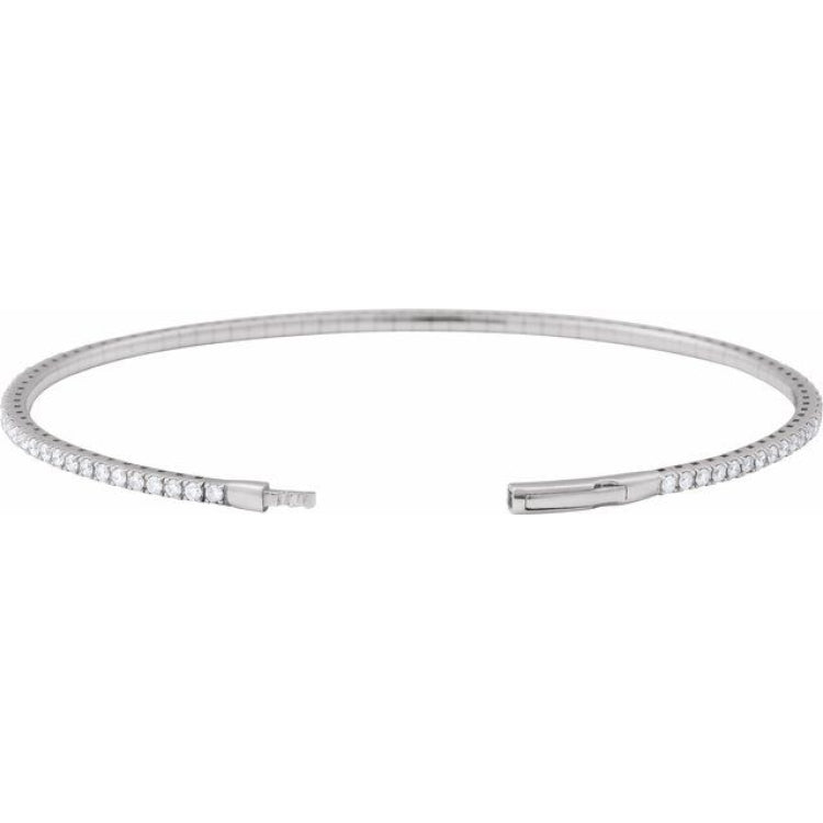 14K White Gold 1 1/2 CTW Natural Diamond Flexible Bangle 7" Bracelet