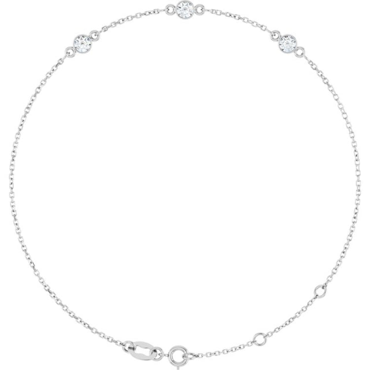 14K White Gold 1/4 CTW Natural Diamond Bezel-Set 3-Stone 6 1/2-7 1/2" Bracelet
