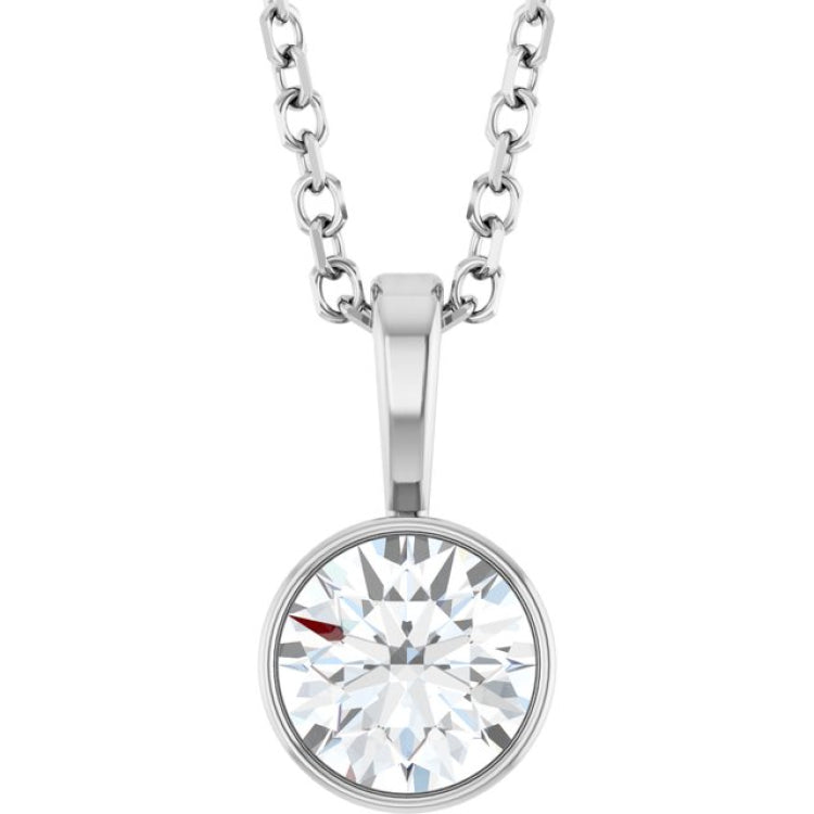Platinum 1/2 CT Natural Diamond Bezel-Set Solitaire 16-18" Necklace